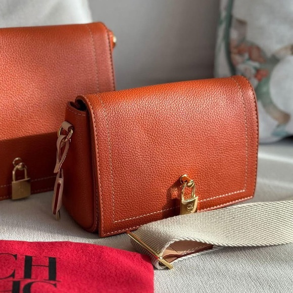 Orange Leather Women Bag Small Size Crossbody Carolina Herrera new